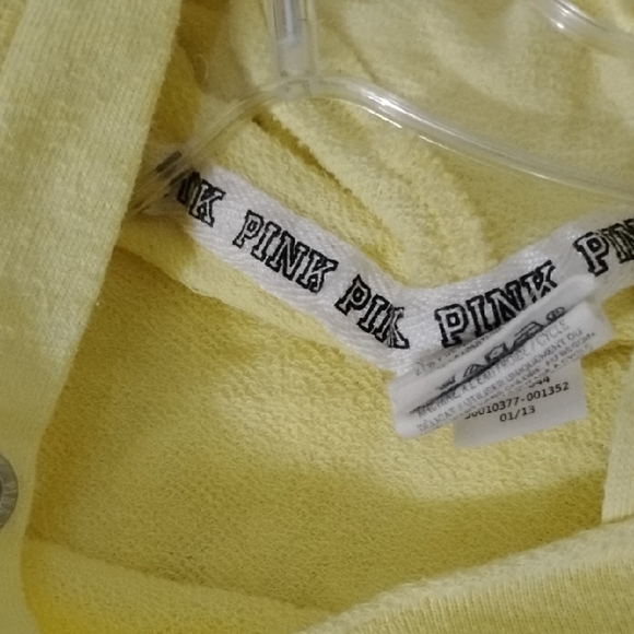 PINK Victoria's Secret Light Yellow Pullover Heart Hooded Sweatshirt Top - Picture 16 of 16